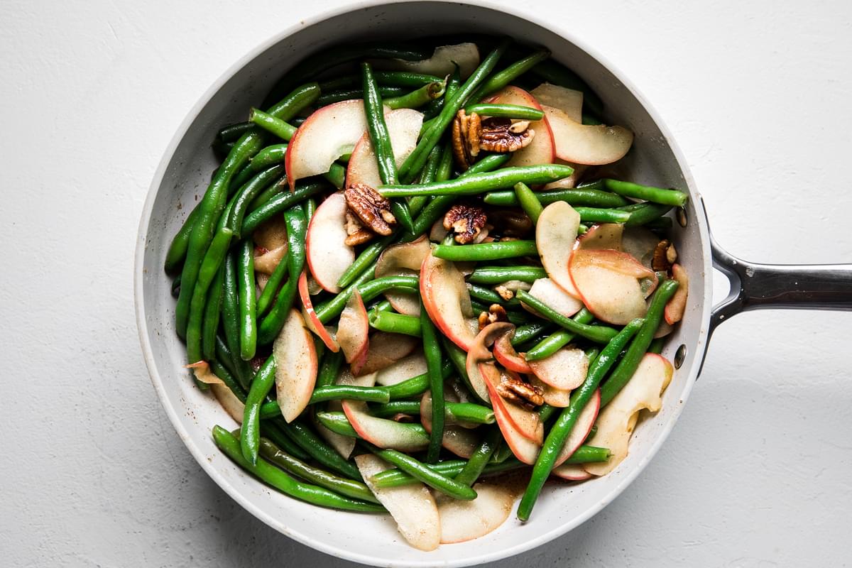 Green Beans with Apples and Sage Butter in a skillet