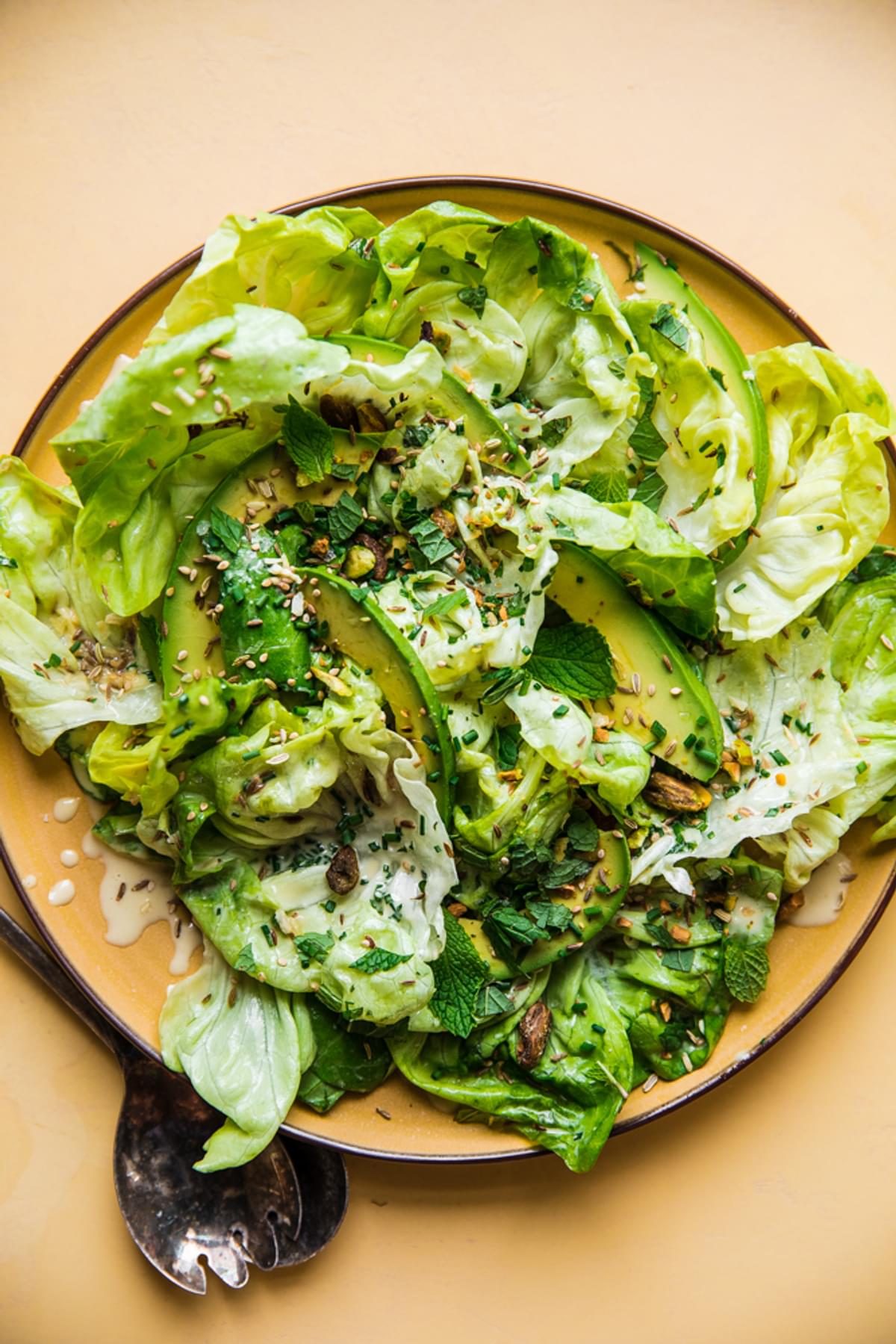 Herby Seedy Butter Lettuce Salad with Tahini Dressing