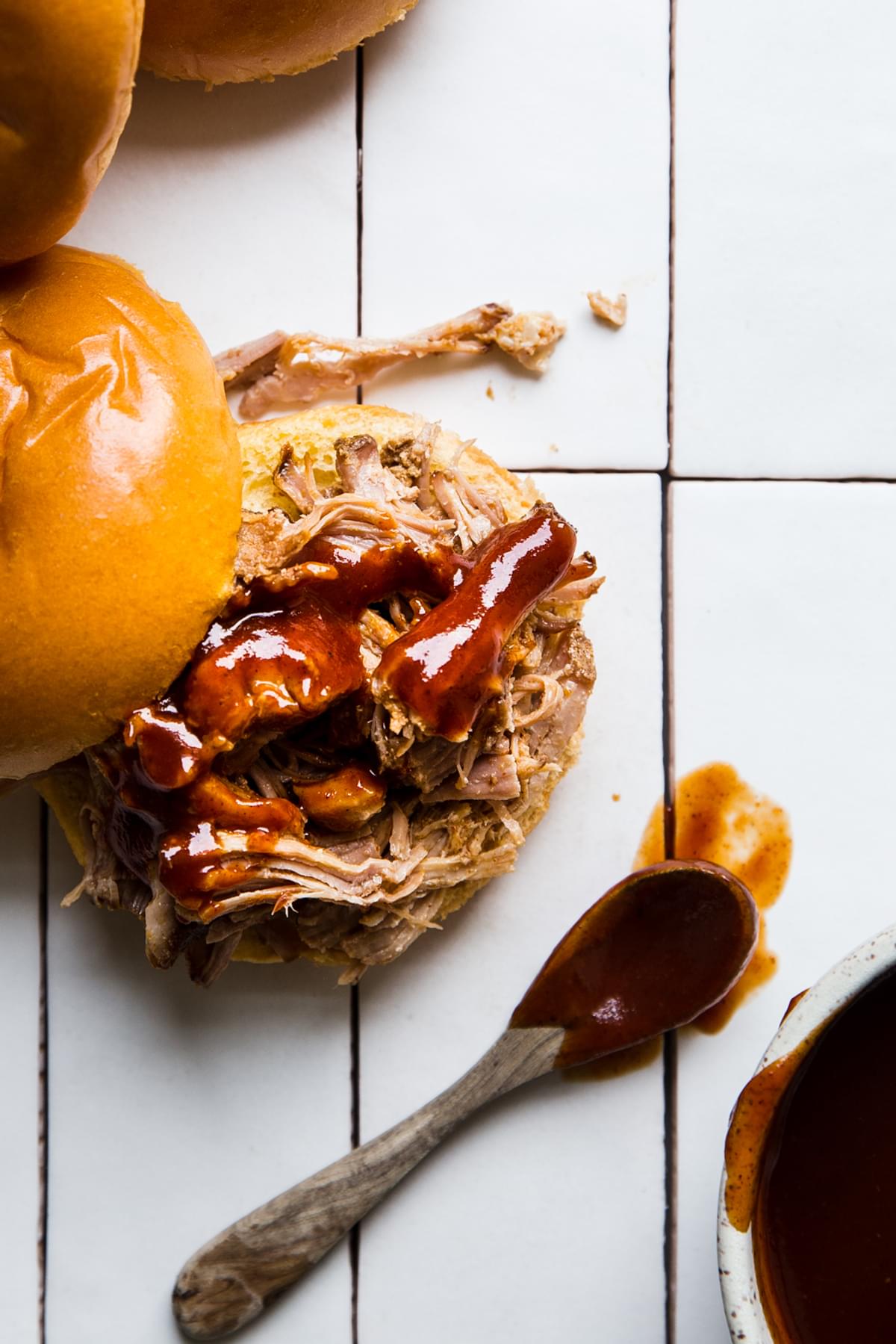 homemade pulled pork sandwich with bbq sauce