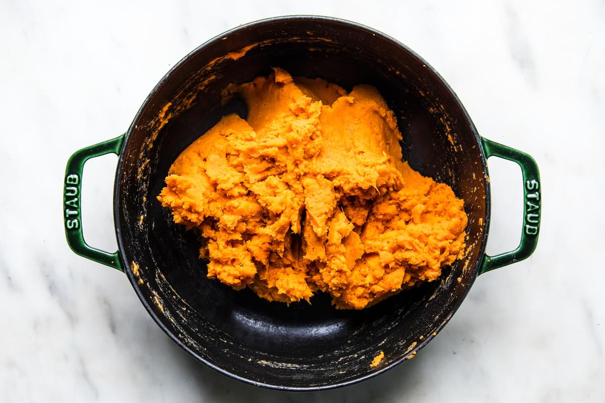 mashed sweet potatoes in a large pot