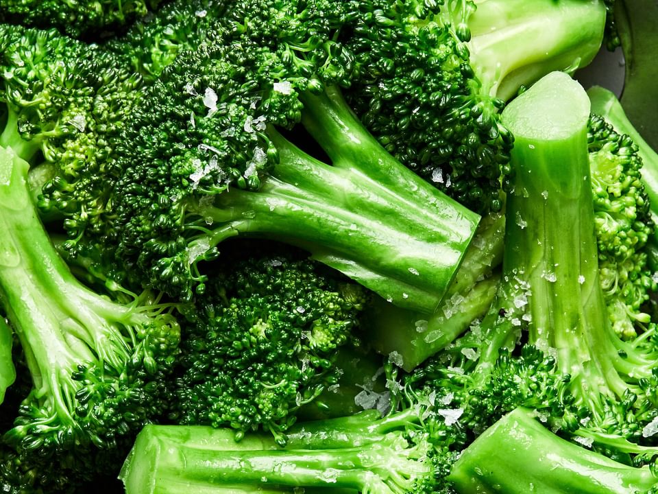 homemade steamed broccoli seasoned with salt