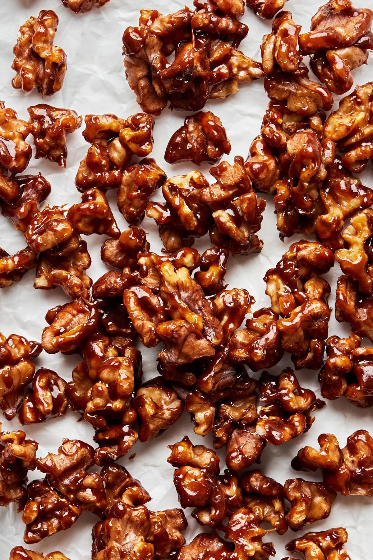 homemade candied walnuts made with brown sugar, butter, salt and cayenne