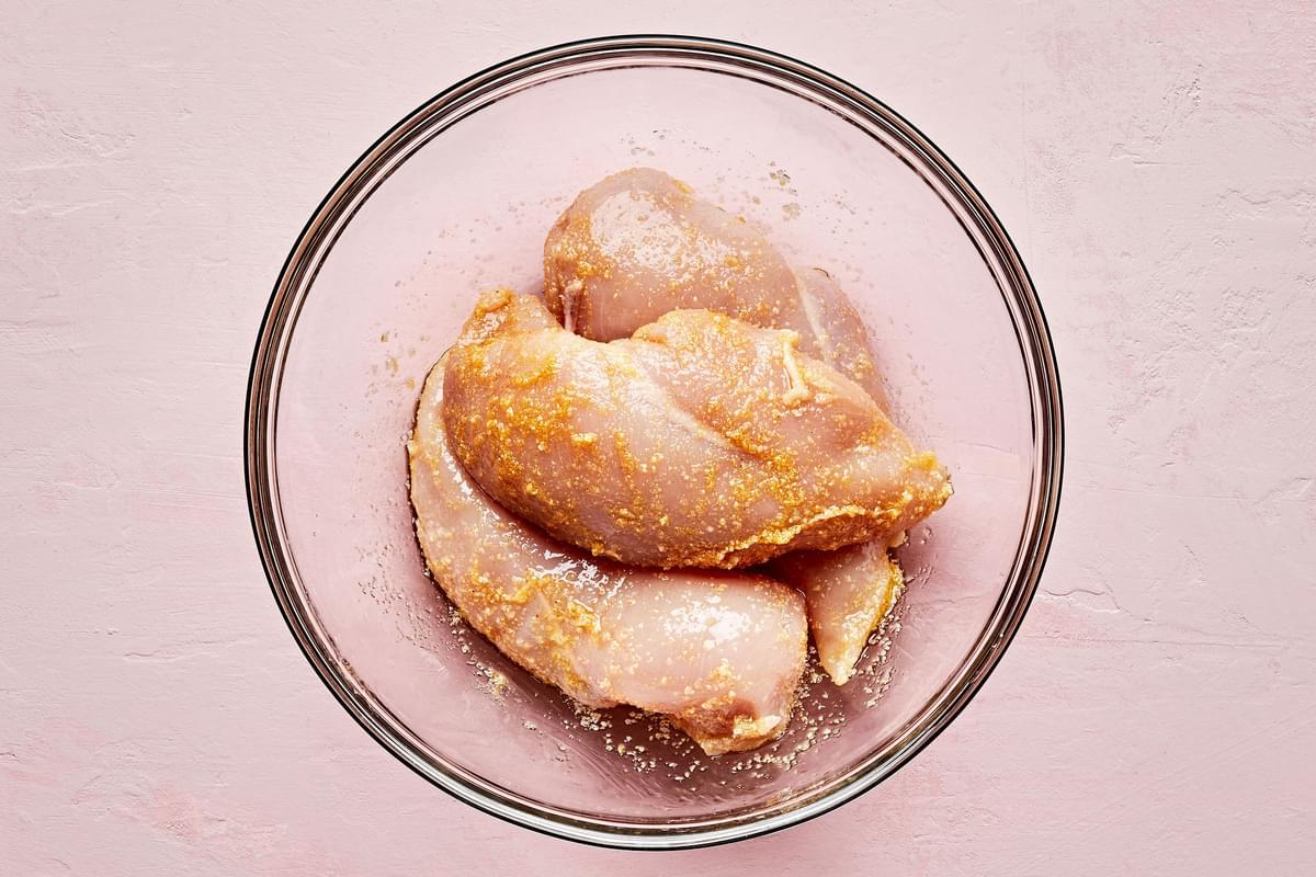 chicken tossed with olive oil, salt, garlic powder, and onion powder
