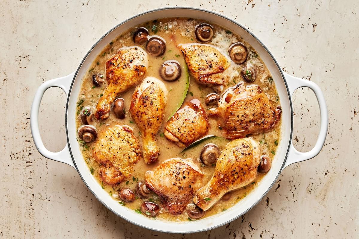 chicken fricassee cooking in a pot