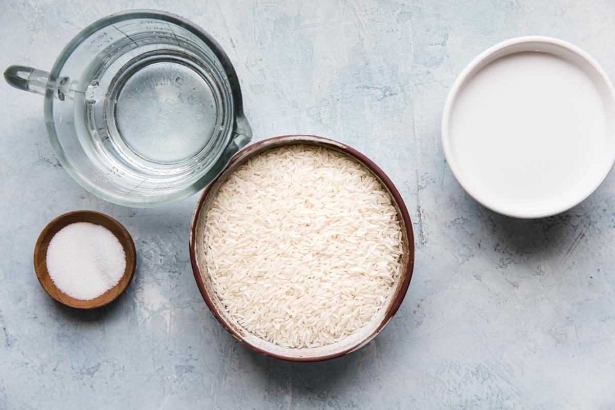 jasmine rice, sugar, and water coconut milk