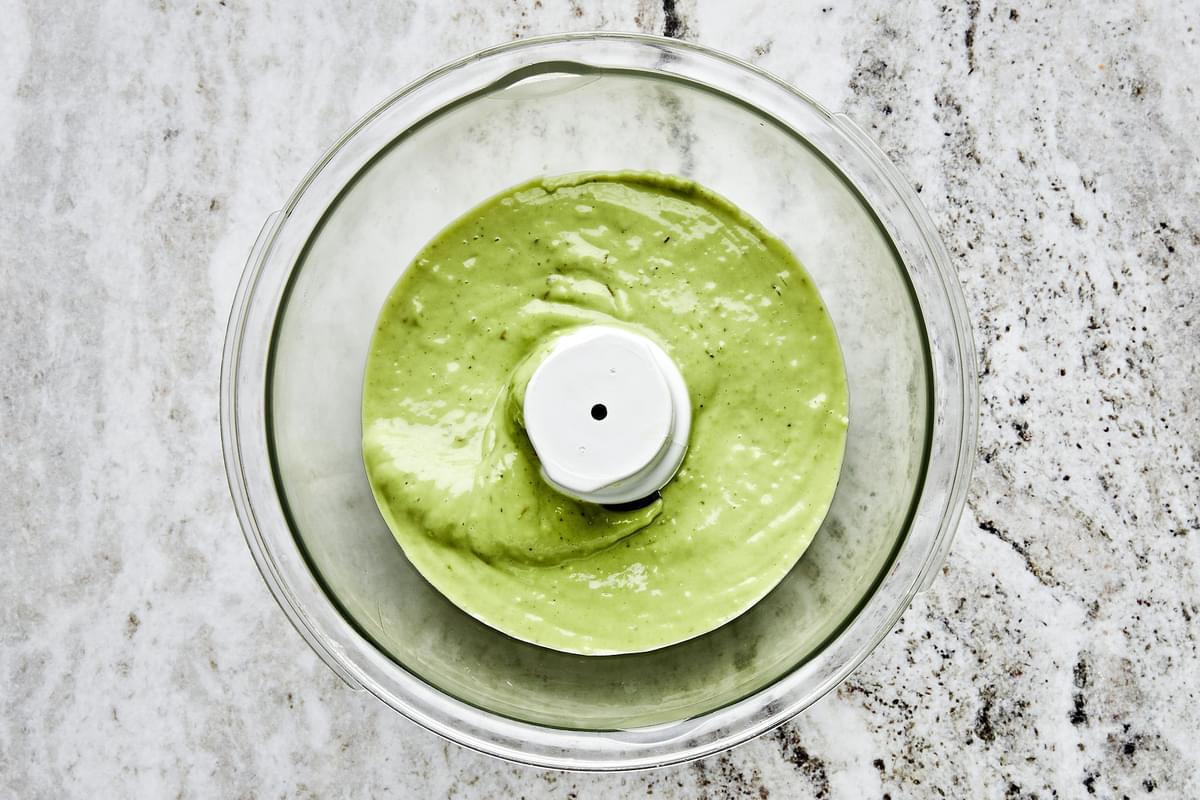 homemade avocado sauce for grilled chicken bowls in a food processor