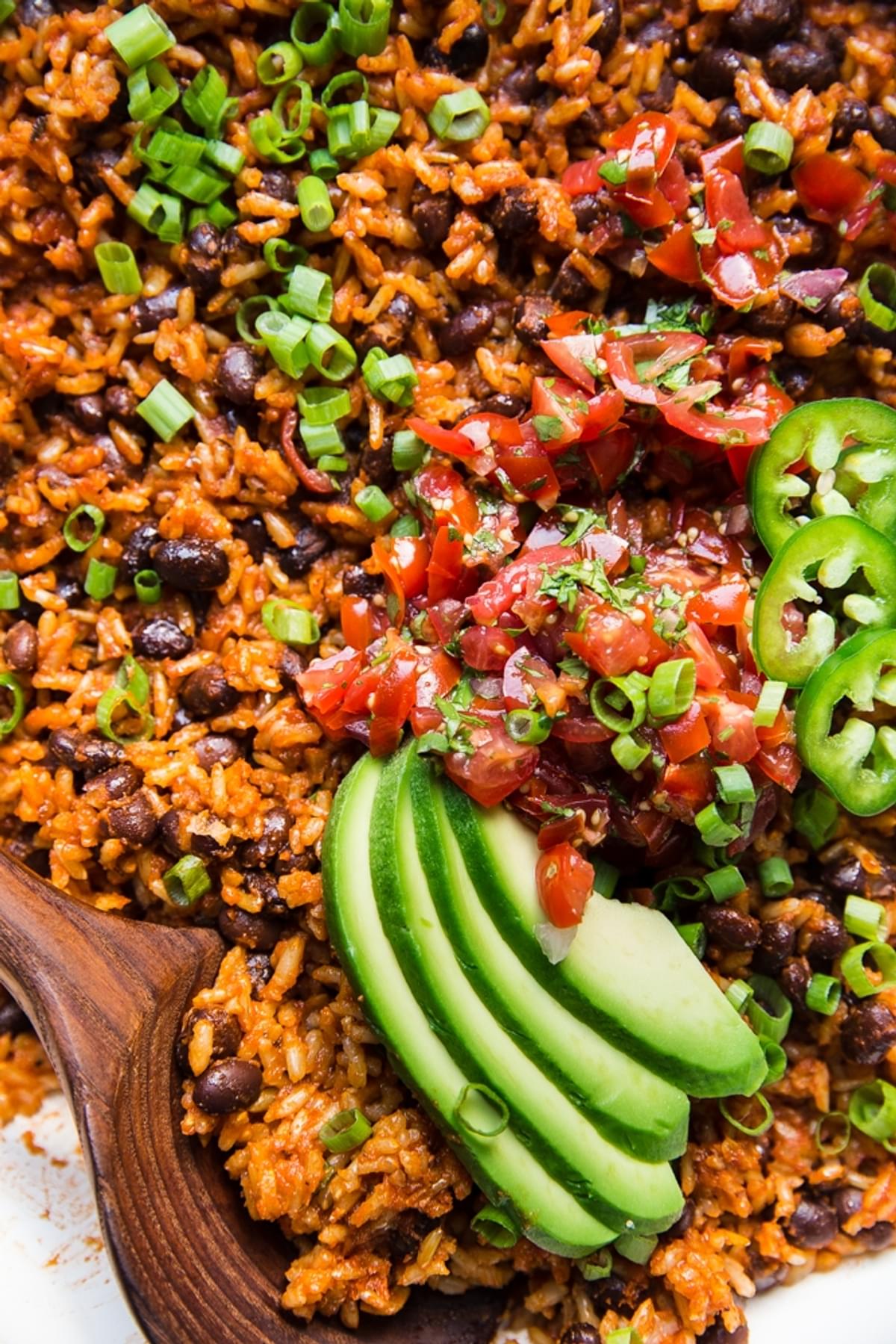 Mexican brown rice with black beans avocado and salsa
