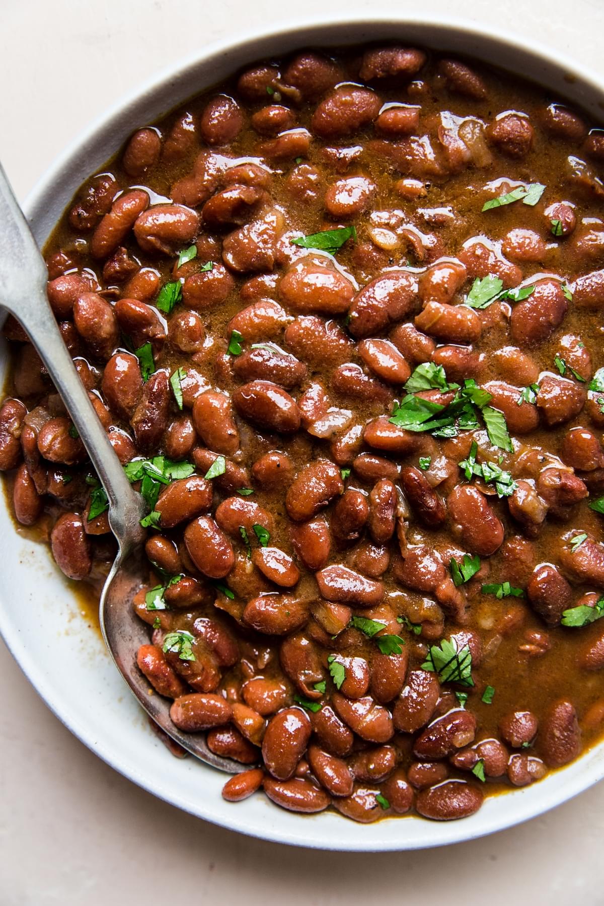 No soak instant pot pinto beans in a bowl with a spoon