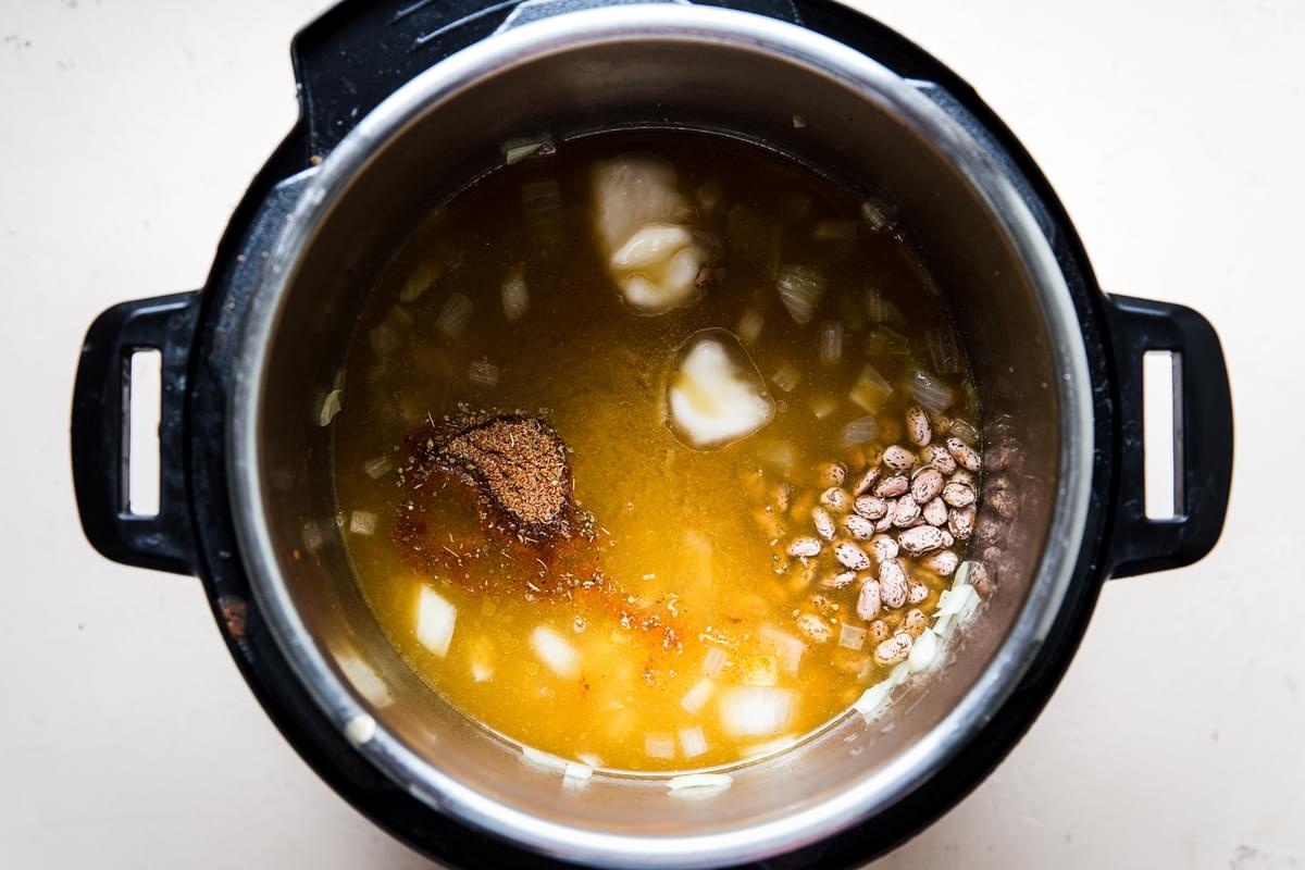 pinto beans, chicken stock, onions and pinto beans in an instant pot