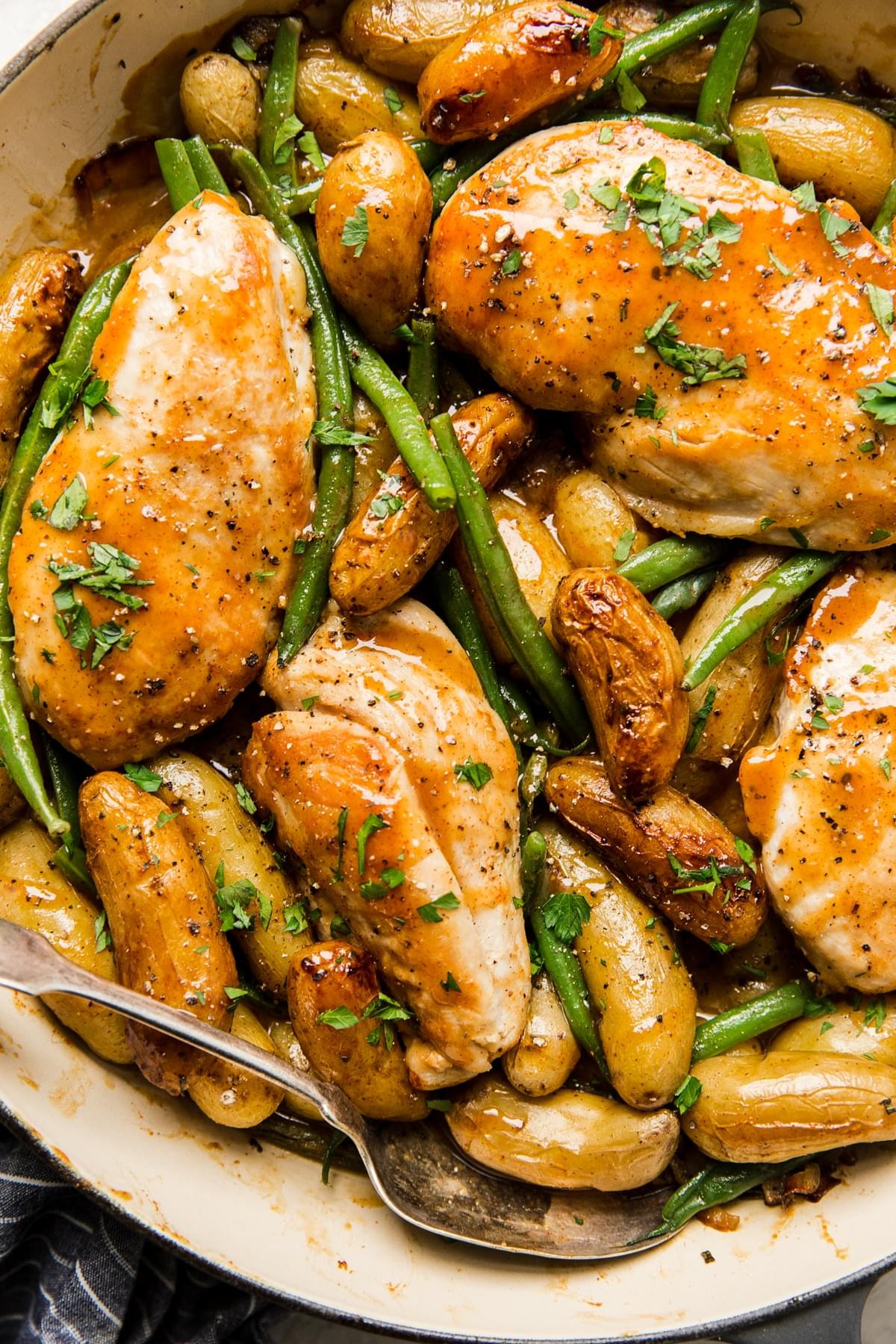 one pan honey mustard chicken with green beans and potatoes