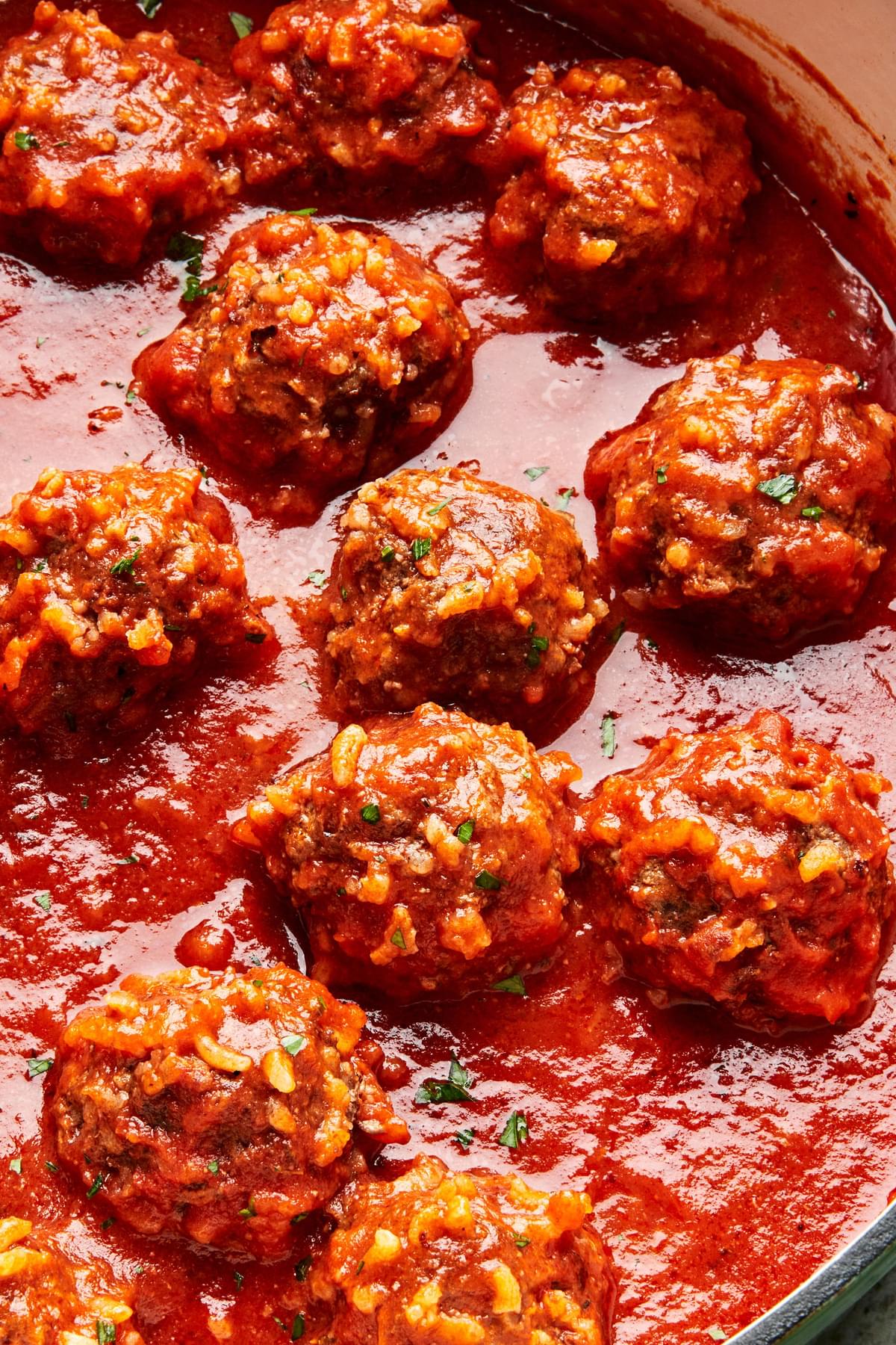 homemade porcupine meatballs in tomato sauce