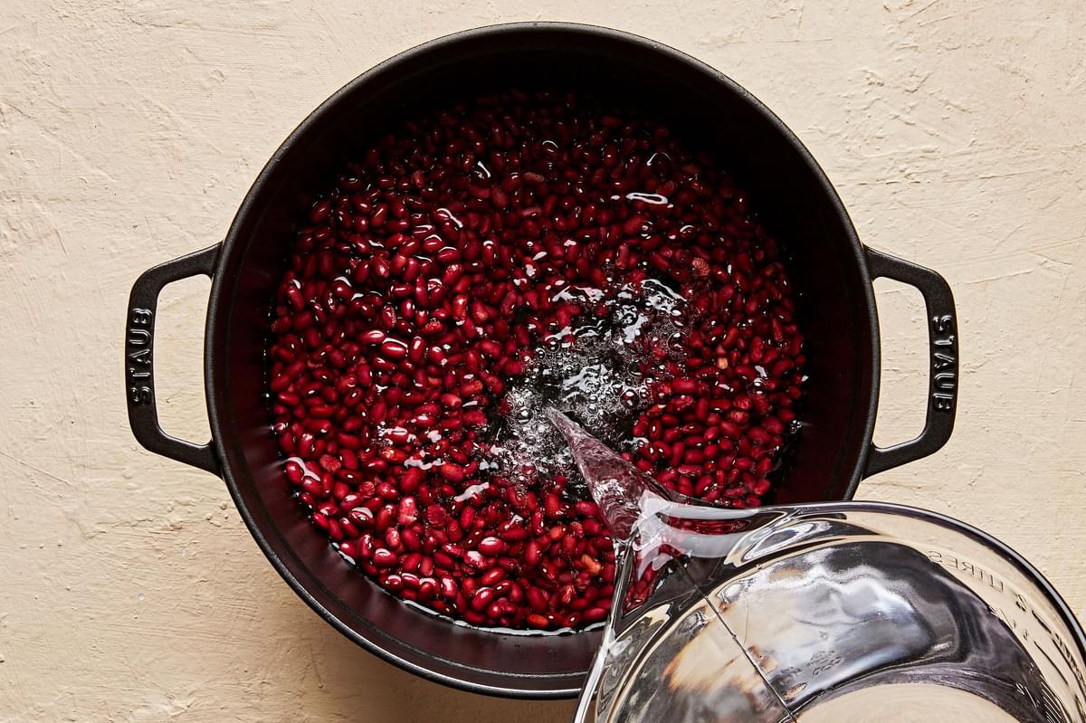 red beans and water cooking in a pot