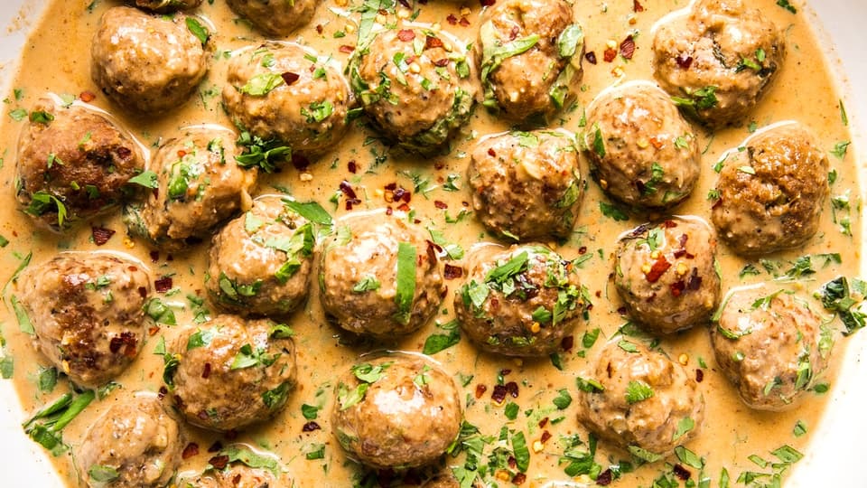 Turkey Meatballs in a Creamy Red Curry Sauce
