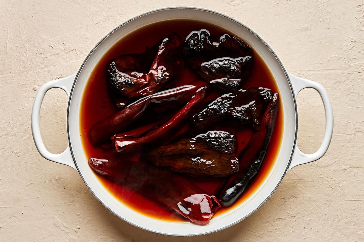 chiles soaking in hot water