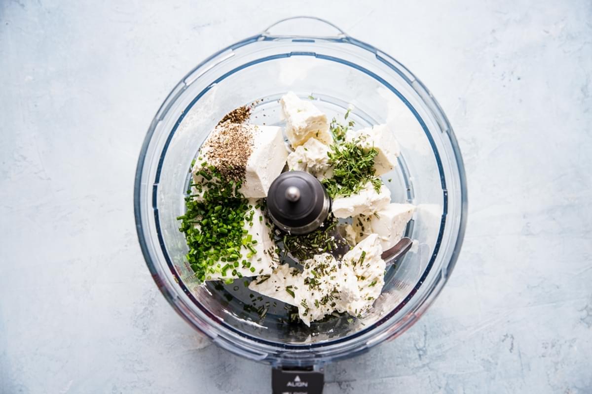 cream cheese, chives, feta, salt and pepper in a small food processor
