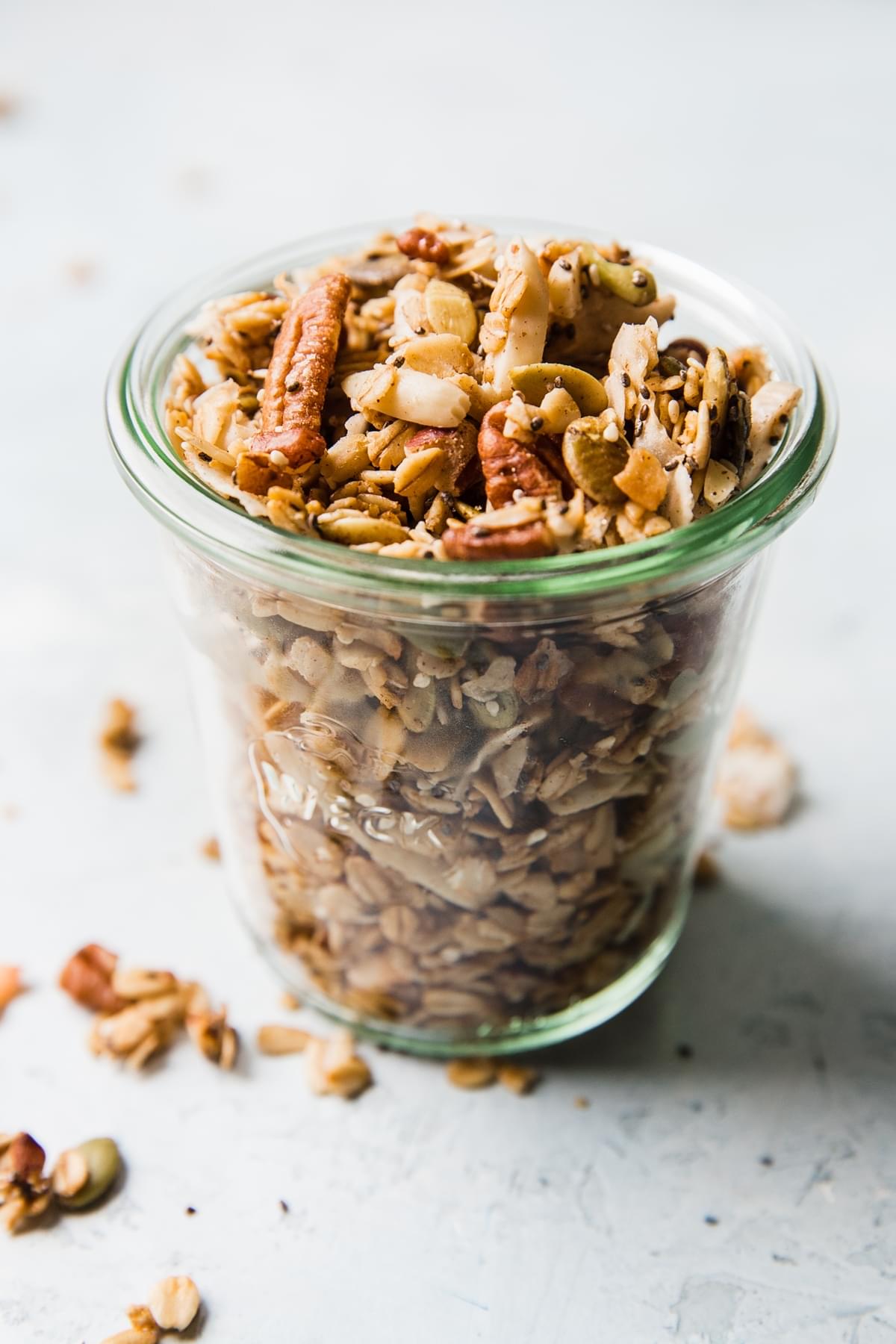 homemade granola in a small glass jar