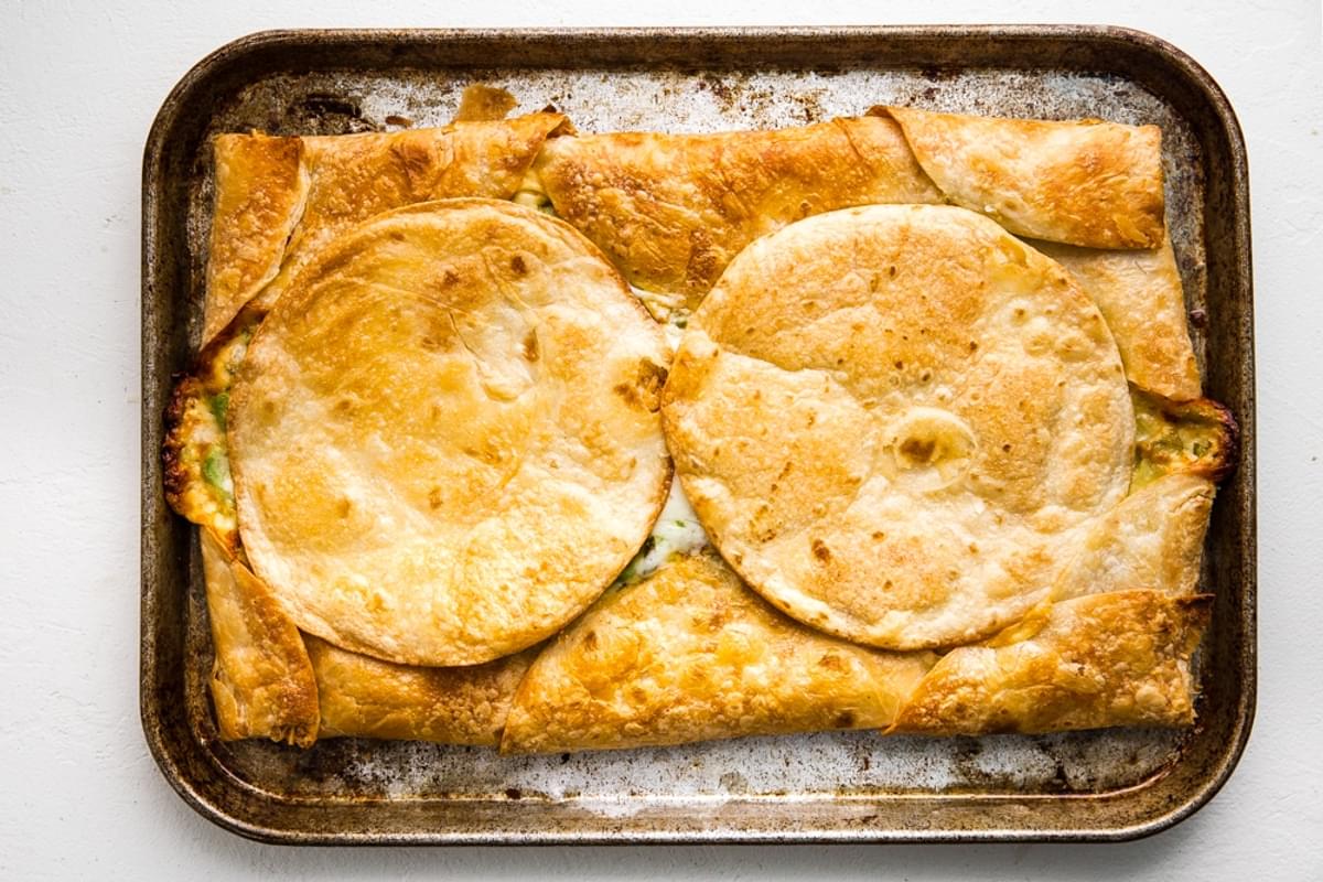 baked quesadilla on a sheet pan