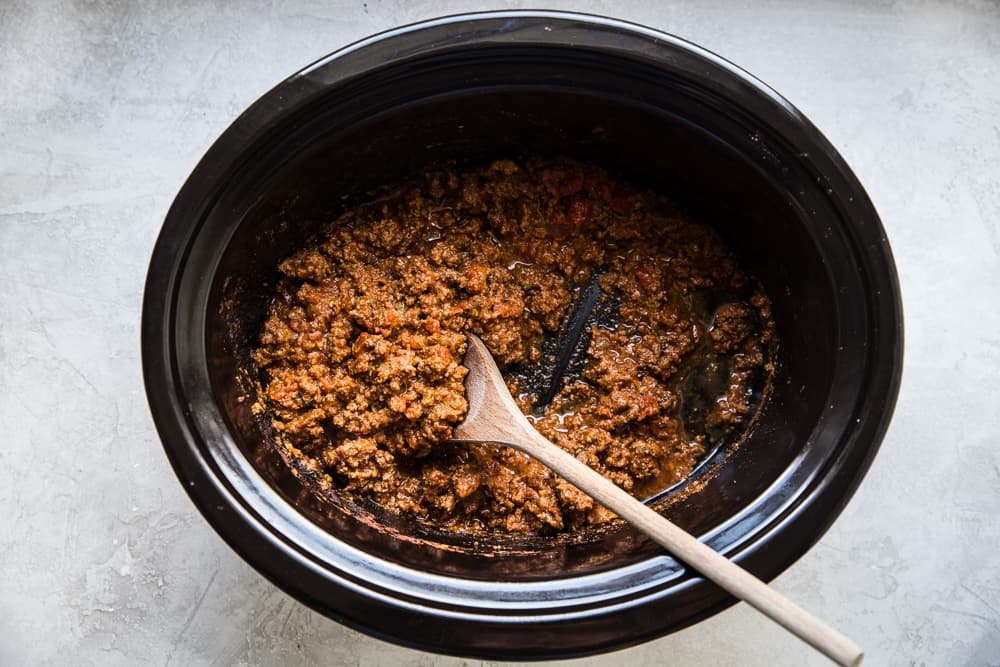taco meat in a slow cooker