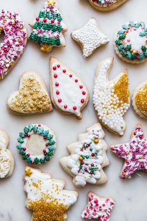 Sour Cream Sugar Cookies with Christmas sprinkles.