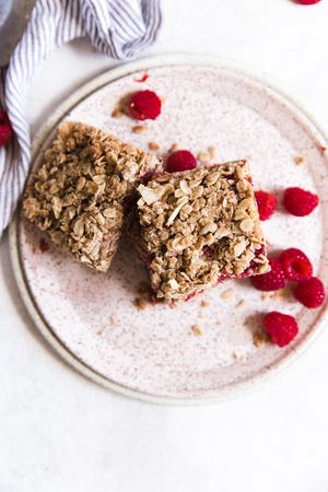 Raspberry Oatmeal Breakfast Bars on a plate
