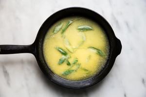 sage butter for best roast turkey recipe in a sauce pan