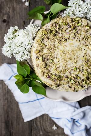 Yogurt and Olive Oil Pistachio Cake With Lemon Buttercream