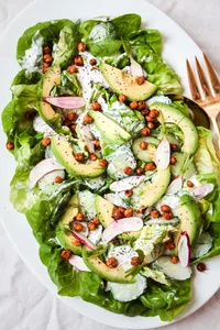 Butter Lettuce And Radish Salad With Yogurt Dill Dressing toasted chickpeas and avocado