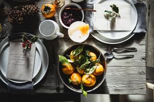 A table scape set for a fall brunch with Cardamom Rolls with Almond Glaze