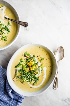 2 bowls of Corn and Leek chowder