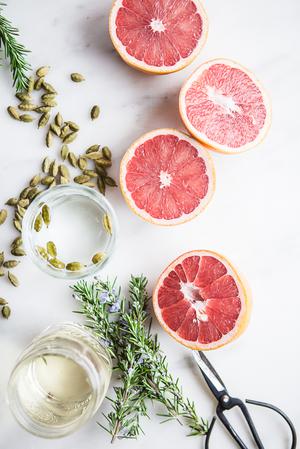 Grapefruits, Cardamom Gin and rosemary simple syrup cocktail
