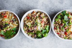3 bowls of Ham and Pineapple Fried Rice
