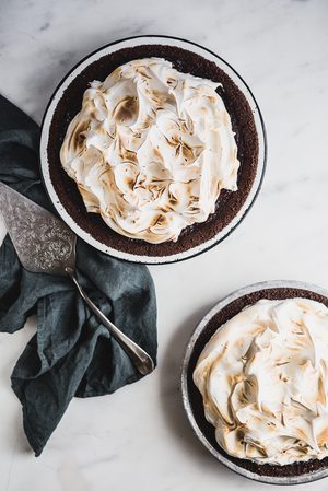 Chocolate and Whiskey Cream Pie with Toffee Meringue