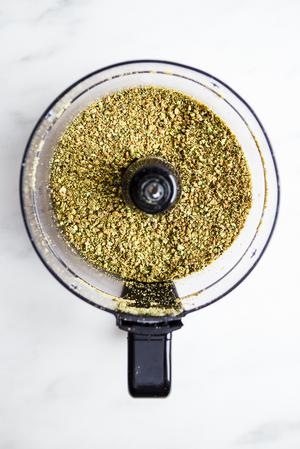 Pistachios pulsed in a food processor