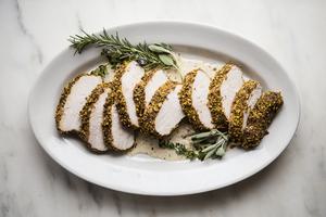 Pistachio Crusted Pork Tenderloin with White Wine Dijon Sauce