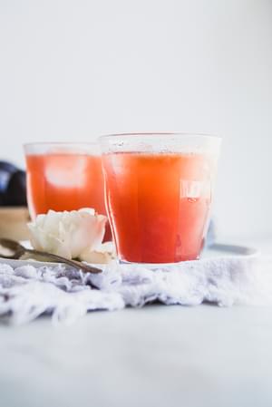 2 cups of Vanilla Plum Shrub with vanilla bean and fresh plums