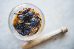 macerated plums in a bowl