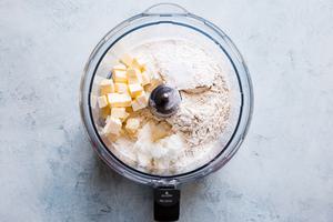 flour, butter, shortening, and salt in a food processor