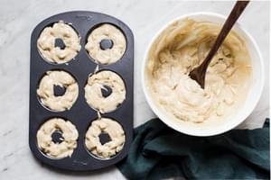 batter for Irish Apple Cake Donuts in a pan