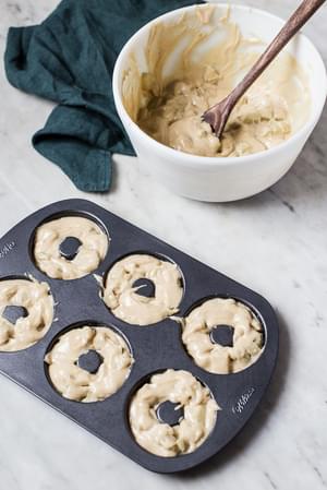 batter for Irish Apple Cake Donuts in a pan
