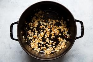 garlic and onion sautéed in olive oil in a soup pot