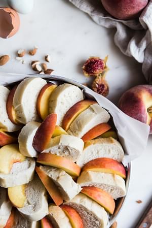 almond peach bread pudding