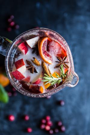 christmas sangria with rosemary, orange, apples and cinnamon