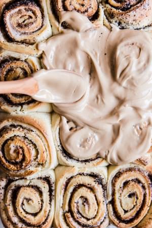 Coffee cinnamon rolls with maple cream cheese frosting
