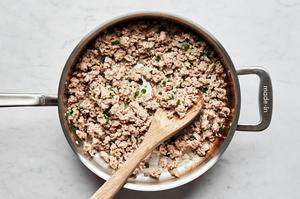 ground turkey being browned in a skillet