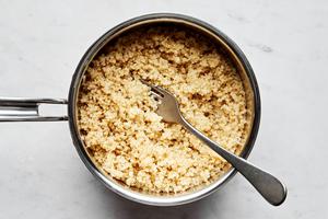 cooked quinoa in a sauce pan