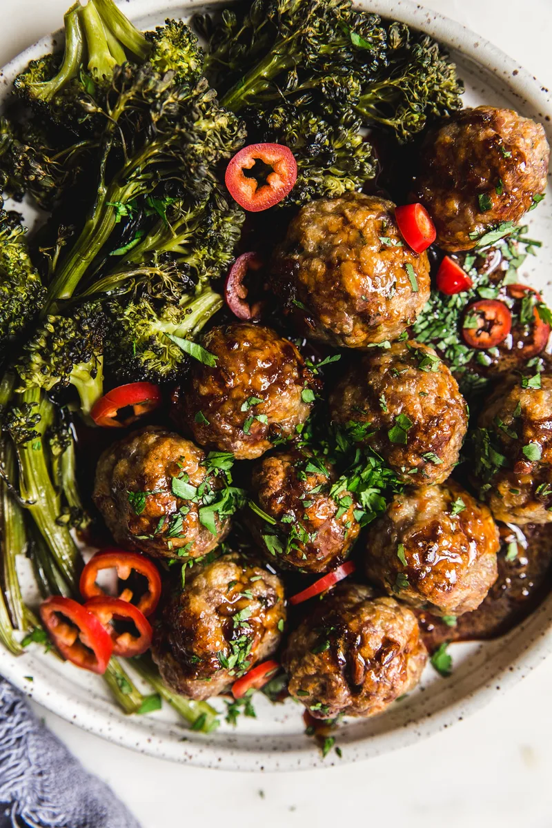 Teriyaki Meatballs with Roasted Vegetables