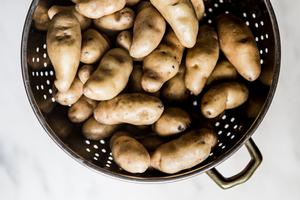 fingerling potatoes in a colander