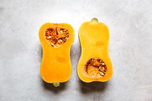 a butternut squash cut open