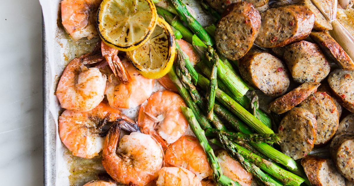 Old Bay Shrimp and Sausage Sheet Pan Dinner via The Modern Proper