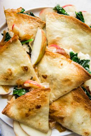 Apple And Caramelized Onion and spinach Baked Quesadilla